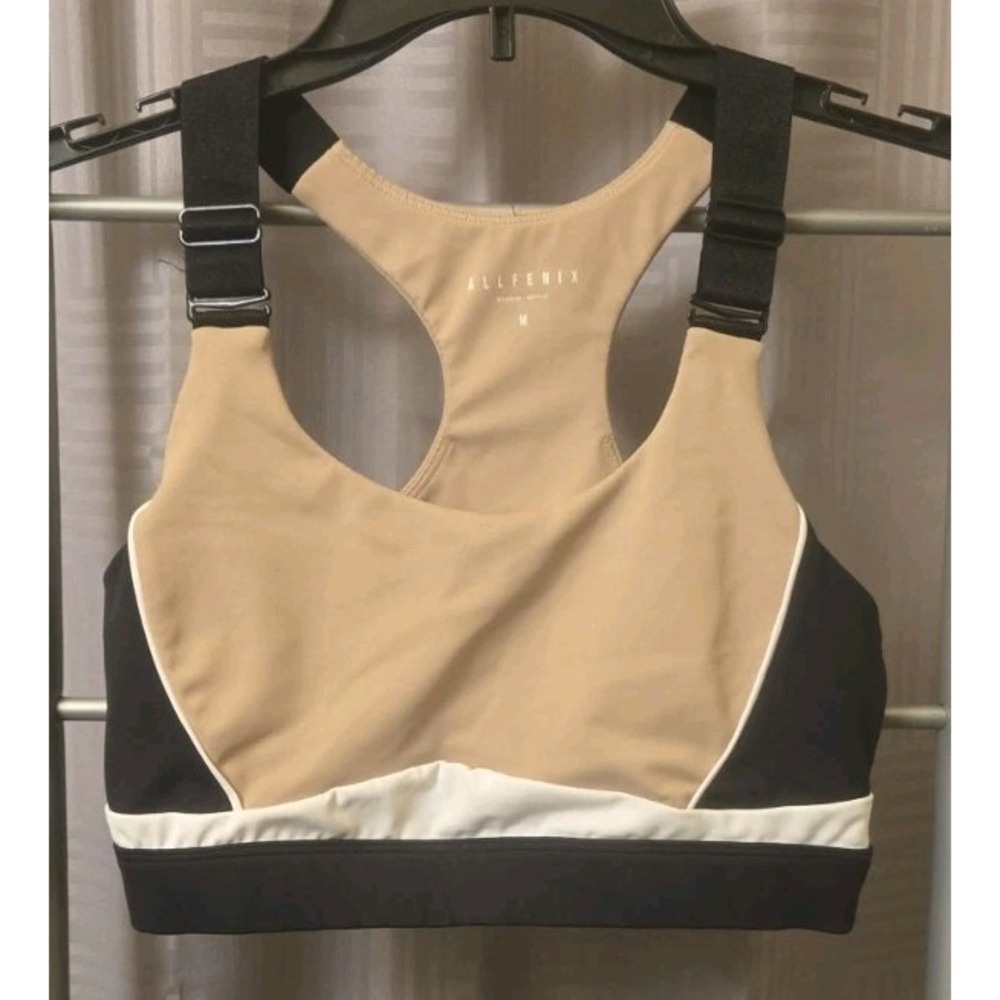 AllFenix Color Block Sports Bra, Black White Nude, Sz. Med Adjustable Strap